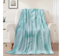Plaid Couverture Peluche Super Douce 180 x 200 cm, Simple Moderne Lignes Plumes Couverture Imprimée pour Enfants Garçons et Adolescents - Vert Plaid Polaire pour Canapé Lit Literie Bébé