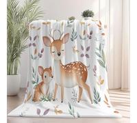 Plaid Couverture Peluche Super Douce 220 x 240 cm, Aquarelle Dessin Animé Mignon Animal Cerf Couverture Imprimée pour Enfants Garçons et Adolescents - Crème Plaid Polaire pour Canapé Lit Literie Bébé