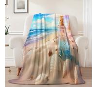 Plaid Couverture Peluche Super Douce 70 x 100 cm, Réaliste Plage Coquillages Phare Couverture Imprimée pour Enfants Garçons et Adolescents - Couleur Plaid Polaire pour Canapé Lit Literie Bébé