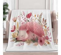 Plaid Couverture Polaire 100 x 130 cm Fantaisie Animaux Hérisson Fleurs Impression Douce Flanelle Couverture de Lit Plaid Jeté de Canapé Convient Adultes et Enfants Rester Chaud en Hiver, Rose