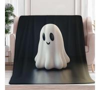 Plaid Couverture Polaire 100 x 130 cm Fantômes De Dessin Animé Mignons Impression Douce Flanelle Couverture de Lit Plaid Jeté de Canapé Convient Adultes et Enfants Rester Chaud en Hiver, Noir
