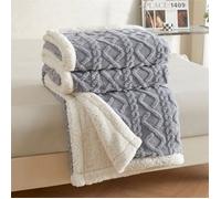 Plaid Couverture Polaire 150x200cm, Jeté de Canapé Couverture Lestée,Taffetas Double Face 3D Câble Plaid Jete de Canapet,Gris clair