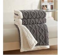 Plaid Couverture Polaire 150x200cm, Jeté de Canapé Couverture Lestée,Taffetas Double Face 3D Câble Plaid Jete de Canapet,Gris foncé
