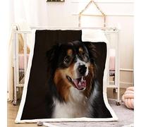 Plaid Couverture Polaire Berger Australien 3D Chien De Compagnie Douce Chaude Microfibre ete Hiver Couverture en Flanelle 130x150 pour Jeté de Canapé, Dessus de lit pour Enfant Fille Garcon