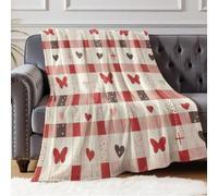 Plaid Couverture Polaire Cœur géométrique Papillon en Flanelle Microfibre, Couverture Canapé Douce et Chaude pour Lit Maison Bureau Voyage Camping, Plaid Décoratif Toutes Saisons 220 x 240 cm