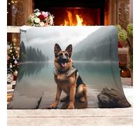 Plaid Couverture Polaire Douillette 130x150 cm Gros Plan sur Un Chien Berger Allemand Couverture Chaude de Canapé, Jete de lit, Plaid Polaire Flanelle Brun Utilisable des Deux côtés Moelleuse