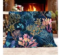 Plaid Couverture Polaire Douillette 130x150 cm ThèMe sous-Marin Corallien Couverture Chaude de Canapé, Jete de lit, Plaid Polaire Flanelle Bleu Utilisable des Deux côtés Moelleuse