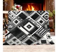 Plaid Couverture Polaire Douillette 150x200 cm RéTro Ethnique GéOméTrique Couverture Chaude de Canapé, Jete de lit, Plaid Polaire Flanelle Noir Et Blanc Utilisable des Deux côtés Moelleuse
