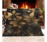 Plaid Couverture Polaire Douillette 180x200 cm Art VéGéTal De Luxe Couverture Chaude de Canapé, Jete de lit, Plaid Polaire Flanelle Noir Utilisable des Deux côtés Moelleuse