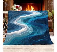 Plaid Couverture Polaire Douillette 180x200 cm Fluide Dynamique Abstrait Couverture Chaude de Canapé, Jete de lit, Plaid Polaire Flanelle Bleu Et Blanc Utilisable des Deux côtés Moelleuse