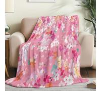 Plaid Couverture Polaire en Flanelle 200 x 220 cm, Fantaisie Amusement Fleurs Imprimé Chaude Douce Moelleuse Couverture de Lit Couvre-lit Jeté de Canapé, Convient Adulte et Enfant Rose