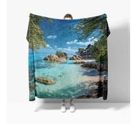 Plaid Couverture Polaire en Flanelle, Paysages Insulaires Jeté de Canapé 100x130 cm lit Enfant Chaud, Paysages Naturels Couverture Polaire Douce et Légère Camping et Voyage