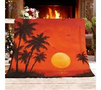 Plaid Couverture Polaire en Flanelle, Vue sur La Mer Au CréPuscule Jeté de Canapé 130x150 cm lit 1 Personnes Chaud, Couleur Orange Couverture Polaire Douce et Légère Camping et Voyage
