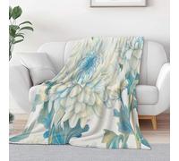 Plaid Couverture Polaire en Microfibre 180 x 200 cm, Aquarelle Plantes Chrysanthème 3D Impression Douce Moelleuse Flanelle Peluche Couverture De Lit Convient Adultes et Enfants Camping, Crème