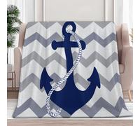 Plaid Couverture Polaire en Microfibre 180 x 200 cm, Chevron À Thème Nautique 3D Impression Douce Moelleuse Flanelle Peluche Couverture De Lit Convient Adultes et Enfants Camping, Gris