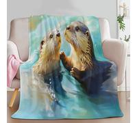Plaid Couverture Polaire en Microfibre 220 x 240 cm, Photographie Animal Loutre 3D Impression Douce Moelleuse Flanelle Peluche Couverture De Lit Convient Adultes et Enfants Camping, Vert Clair