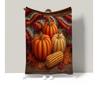 Plaid Couverture Polaire en Microfibre 3D Citrouilles De Thanksgiving Maïs Impression Douce Moelleuse Flanelle,Jeté de Canapé Convient Adultes et Enfants Rester Chaud en Hiver (Orange,220×240 cm)
