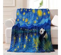 Plaid Couverture Polaire Flanelle, Abstrait Ciel Étoilé Lac Panda Bleu Imprimé Hiver Chaude Douce Moelleuse Microfibre Couverture de Lit Couvre-lit Jeté de Canapé, 130 x 170 cm