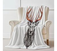 Plaid Couverture Polaire Flanelle Blanc, Simple Texture Animaux Tête de cerf Imprimé, Hiver Chaude Douce Moelleuse Couverture de Lit Couvre-lit Jeté de Canapé, Convient Adulte et Enfant 100×130 cm