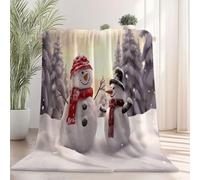 Plaid Couverture Polaire Flanelle Chaleur Bonhomme de Neige Forêt de pins Premium Lit léger Confortable Chaud Rouge Blanc Moelleuse Couvre-lit Jeté de Canapé, Convient Adulte et Enfant 220 x 260 cm