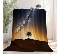 Plaid Couverture Polaire Flanelle Ciel étoilé du désert, Arbre Solitaire Premium Lit léger Confortable Chaud Jaune Bleu foncé Moelleuse Couvre-lit Jeté de Canapé, Adulte et Enfant 80 x 120 cm