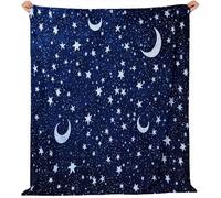 Plaid Couverture Polaire Flanelle Ciel étoilé Lune Étoiles Premium Lit léger Confortable Chaud Bleu Blanc Moelleuse Couvre-lit Jeté de Canapé, Convient Adulte et Enfant 80 x 120 cm