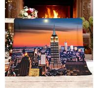 Plaid Couverture Polaire Flanelle en Microfibre, Empire State Building Vue Nocturne Couverture lit Jeté de Canapé 1 Personnes, Architecture Plaid Fourrure Chaud et Doux en Peluche 100x130 cm