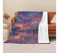 Plaid Couverture Polaire Flanelle en Microfibre, ThèMe de La Coucher de soleil sur les flamants roses Couverture lit Jeté de Canapé, violet jaunâtre animaux sauvages Plaid Fourrure Chaud200 x 200cm