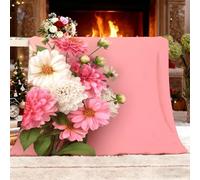 Plaid Couverture Polaire Flanelle, Jeté de Canapé 130x150 cm ModèLe de Bouquet Simple Couverture lit 2 Personnes Grand Chaud et Doux en Flanelle pour Toutes Les Saisons, Rose