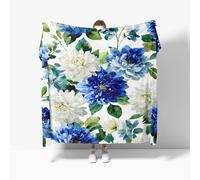 Plaid Couverture Polaire Flanelle, Jeté de Canapé 180x200 cm Impressions de Fleurs à L'Aquarelle Couverture lit 2 Personnes Grand Chaud et Doux en Flanelle pour Toutes Les Saisons, Blanc