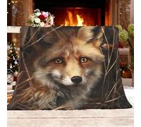 Plaid Couverture Polaire Flanelle, Jeté de Canapé 180x200 cm Motif Animal Renard Couverture lit 2 Personnes Grand Chaud et Doux en Flanelle pour Toutes Les Saisons, Brun