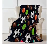 Plaid Couverture Polaire Flanelle Noir, Dessin animé Volley-Ball Sport Football Imprimé, Hiver Chaude Douce Moelleuse Couverture de Lit Couvre-lit Jeté de Canapé, Convient Adulte et Enfant 70×100 cm