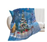 Plaid Couverture Polaire pour Voyage,Léger Jete de Canape Village enneigé sous Un Ciel étoilé Chaude et Peluche Divan Jeté en Flanelle S