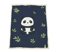 Plaid Couverture Polaire Sherpa, Illustration Panda Feuillage Flanelle en Microfibre Réversible, Jeté de Canapé & Couverture de Lit, Ultra Doux et Chaud, Anti-Boulochage, Bleu, 150 x 200 cm