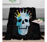 Plaid Crâne Couronne 3D Imprimé Tendance Microfibre Décoration Maison Couverture Jetée Crâne Roi pour Adulte 60x80(150x200cm)