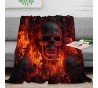 Plaid Crâne en Flammes 3D Imprimé Microfibre Décoration Maison Couverture Crâne de Feu Douce Chaude pour Canapé Chambre 40x50(100x130cm)