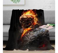 Plaid Crâne en Flammes 3D Imprimé Microfibre Décoration Maison Couverture Tête de Feu Doux Chaud Adulte Canapé Lit 60x80(150x200cm)