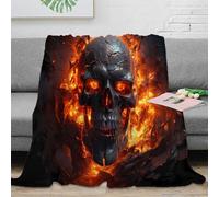 Plaid Crâne en Flammes 3D Imprimé Microfibre Décoration Maison Jeté Crâne de Feu 3D pour Canapé Chambre Adulte 40x50(100x130cm)
