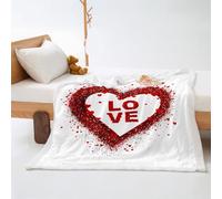 Plaid Cœur Rouge Blanc Jeté de Canapé Flanelle et Laine Agneau Plaid Polaire Conception Recto Verso Couverture Polaire Mou Plaide Soins Faciles Lavable Couverture Laine 150x150cm