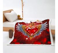 Plaid Cœur Rouge Diamant Jeté de Canapé Flanelle et Laine Agneau Plaid Polaire Conception Recto Verso Couverture Polaire Mou Plaide Soins Faciles Lavable Couverture Laine 150x180cm