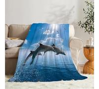 Plaid Dauphin Bleu 220x240cm Adulte Créatures Aquatiques Couverture Canape Grande Taille, Plaid Doux Flanelle Couverture Lit 2 Personne pour Hiver été Disponible en Toutes Saisons