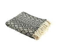 Home Deco Factory - Plaid Ethnique à Franges Motif Carreaux Blanc et Noir 120 x 150 cm