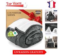 Plaid Douillet Polaire Sherpa 150 x 200 cm, Gris - Couverture Chaude et Douce