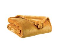 Plaid Doux à Pompons Ocre 130 x 170cm