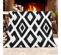 Plaid Doux et Confortable Canapé Couverture Motif GéOméTrique en Losange Chaude et Moelleuse Couverture Polaire Flanelle Blanc pour Canapé Lit Pique-Nique en Camping Parc-Jardin Plage XL 130x150cm