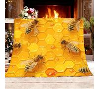 Plaid Doux et Confortable Canapé Couverture Ruche GéOméTrique D'Abeilles Chaude et Moelleuse Couverture Polaire Flanelle Jaune pour Canapé Lit Pique-Nique en Camping Parc-Jardin Plage L 100x130cm