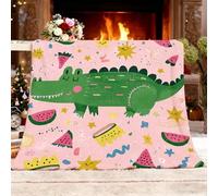 Plaid Doux Moelleux Couverture Crocodile Animal De Dessin Animé Canapé Lit Chaud Plaid Polaire Douillette Flanelle Facile d'entretien Rose Couverture pour Coucher Bureau Toutes Saisons XXL 180x220cm