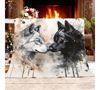 Plaid Doux Moelleux Couverture Ink Animals Loups Jumeaux Canapé Lit Chaud Plaid Polaire Douillette Flanelle Facile d'entretien Blanc Couverture pour Coucher Bureau Toutes Saisons XXL 180x200cm