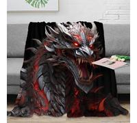 Plaid Dragon Noir Rouge 3D imprimé Microfibre Décoration Intérieure Couverture Jetée Dragon Ardente Doux Chaud Adulte Canapé Chambre 60x80(150x200cm)