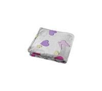 Plaid Elfie Coeur et Papillons, Phosphorescent, Gris/Violet, 130x160cm, 100% Microfibre